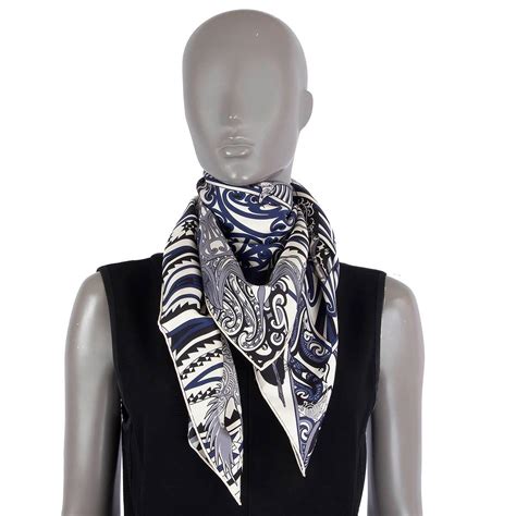 Hermes Kawa Ora 90 Twill Scarf Ivory/Marine/Noir 